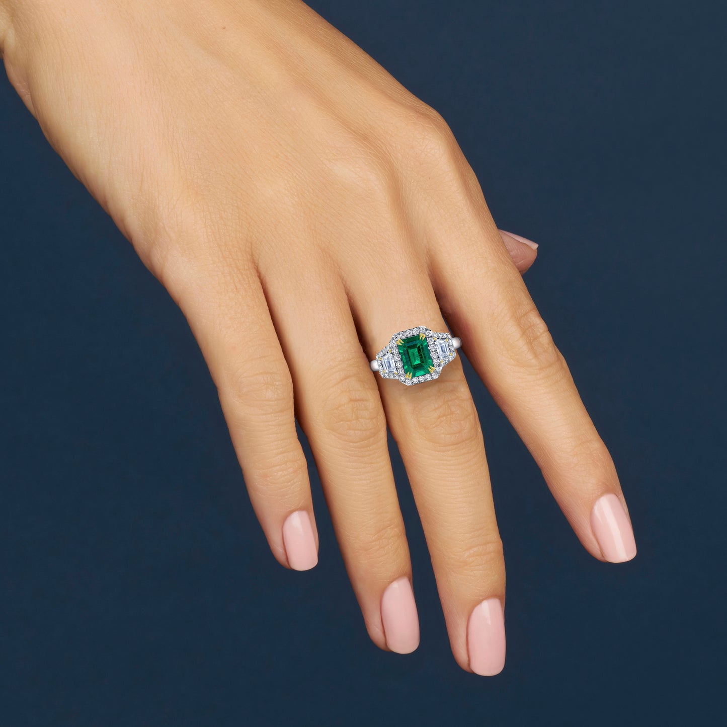 Platinum and 18KY Emerald and Diamond Ring