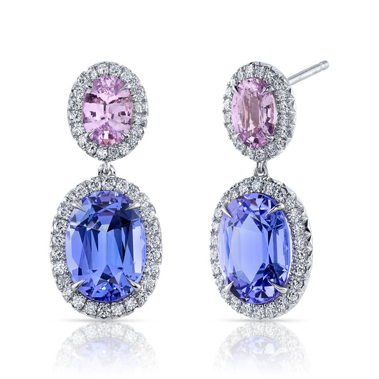 Platinum Tanzanite and Pink Sapphire with Diamond Earrings