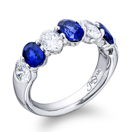 Oval Blue Sapphire and Oval Diamond Band