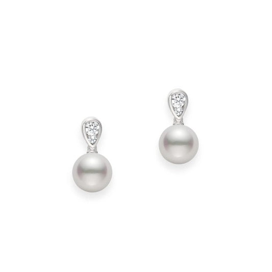 Morning Dew Collection Akoya Pearl and Diamond Earrings