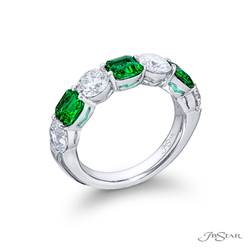 Emerald and Round Diamond Wedding Band