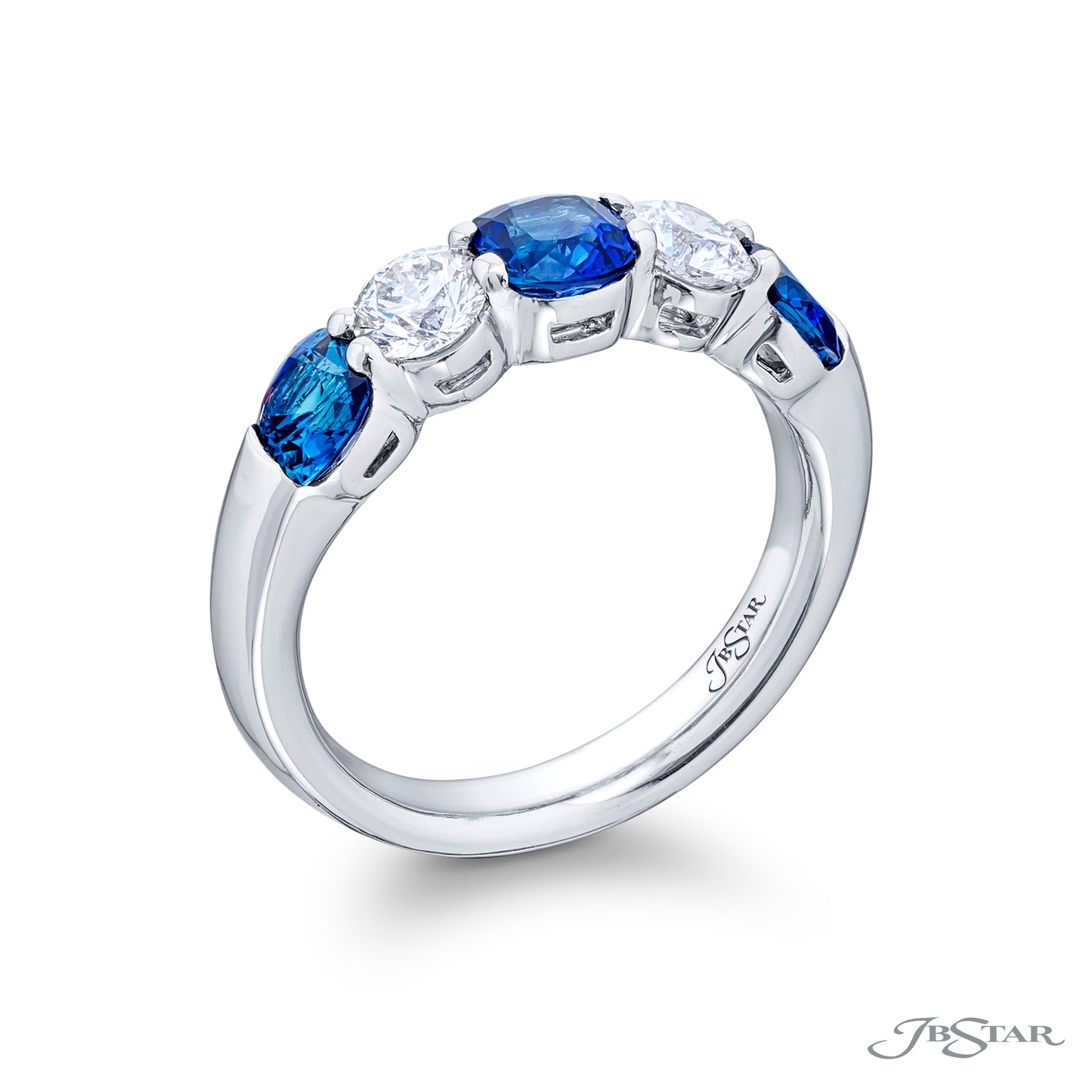 Cushion Cut Blue Sapphire and Round Diamond Band