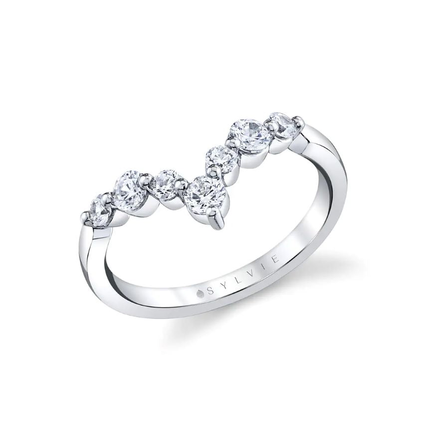 Round Diamond Curved Wedding Band