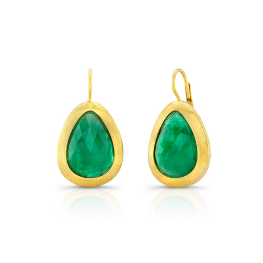 Yellow Gold Bezel Set Emerald Slice Earrings