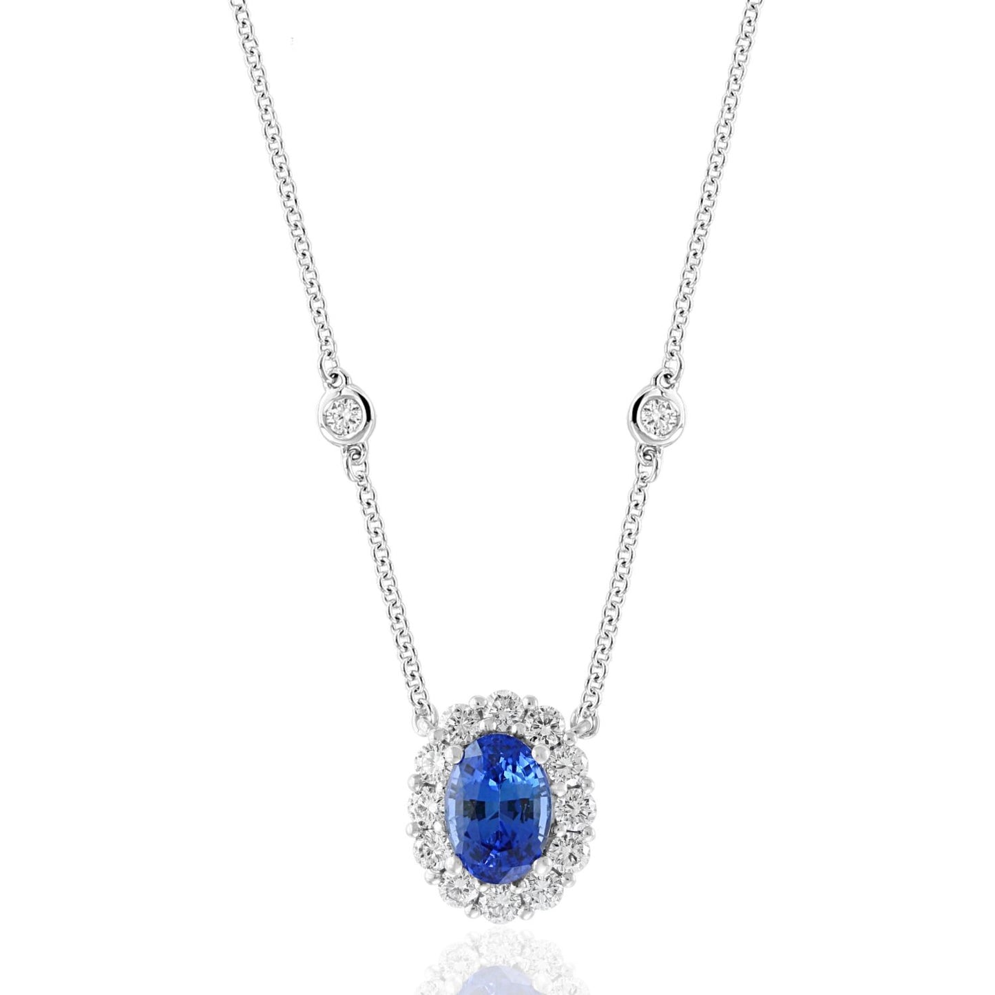 Blue Sapphire & Diamond Halo Pendant