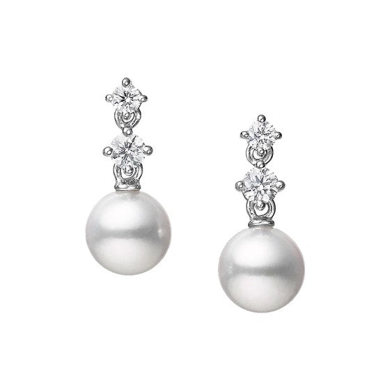 Morning Dew Akoya and Diamond Earrings