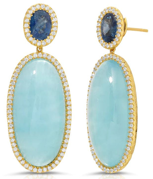 Aquamarine and Blue Sapphire Drop Earrings