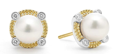 Luna Collection Freshwater Pearl & Diamond Earrings