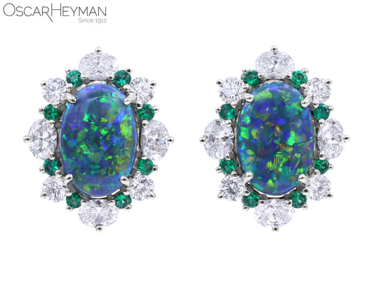 Black Opal, Emerald & Diamond Earrings