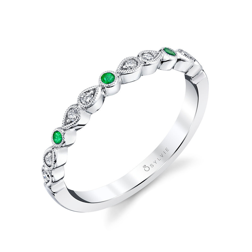 Elena Collection Diamond and Emerald Wedding Band