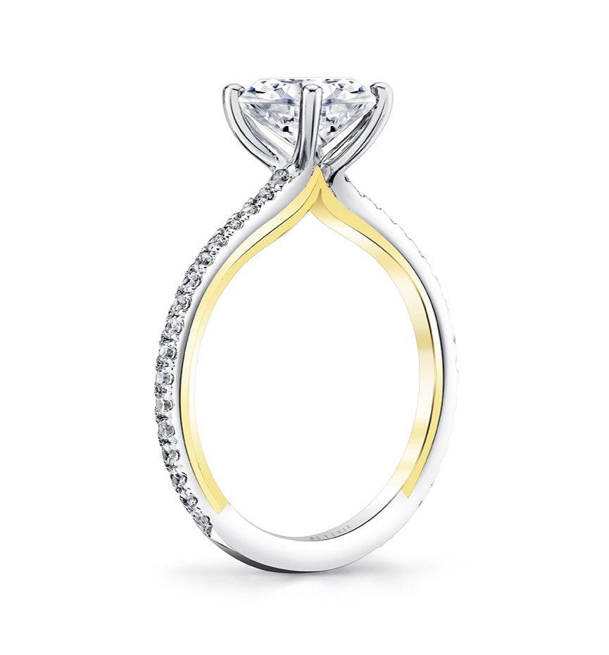 Iconelle Shell Inlay Diamond Engagement Mounting with Diamond Shoulders