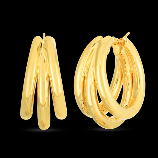Designer Gold Triple Hoop Earrings