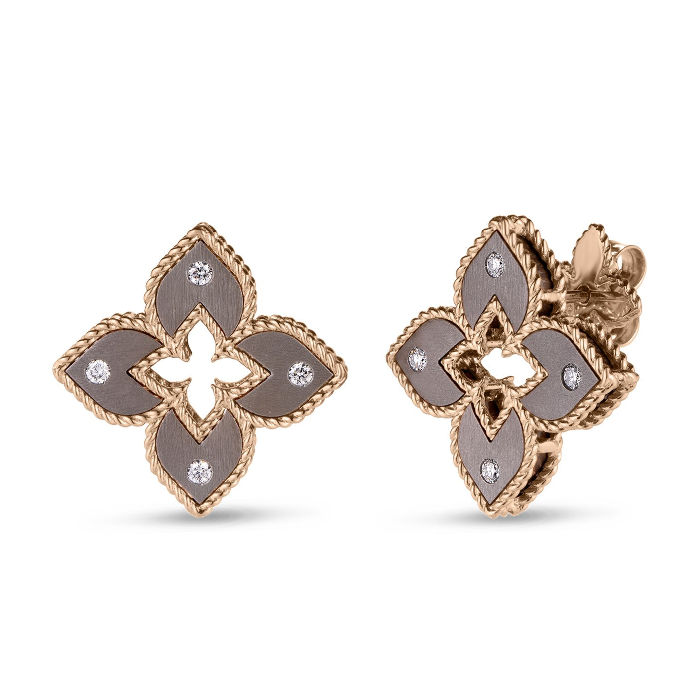 Venetian Princess Collection Gray Titanium & Diamond Flower Stud Earrings