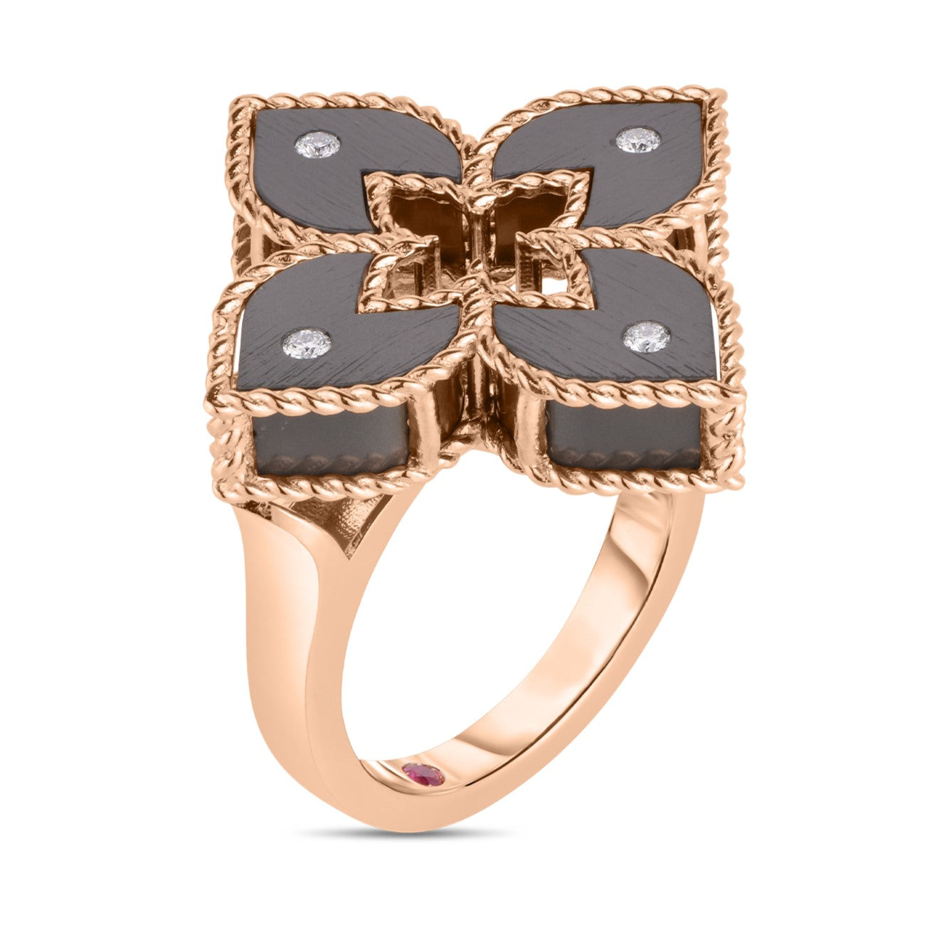 Venetian Princess Gray Titanium & Diamond Flower Ring