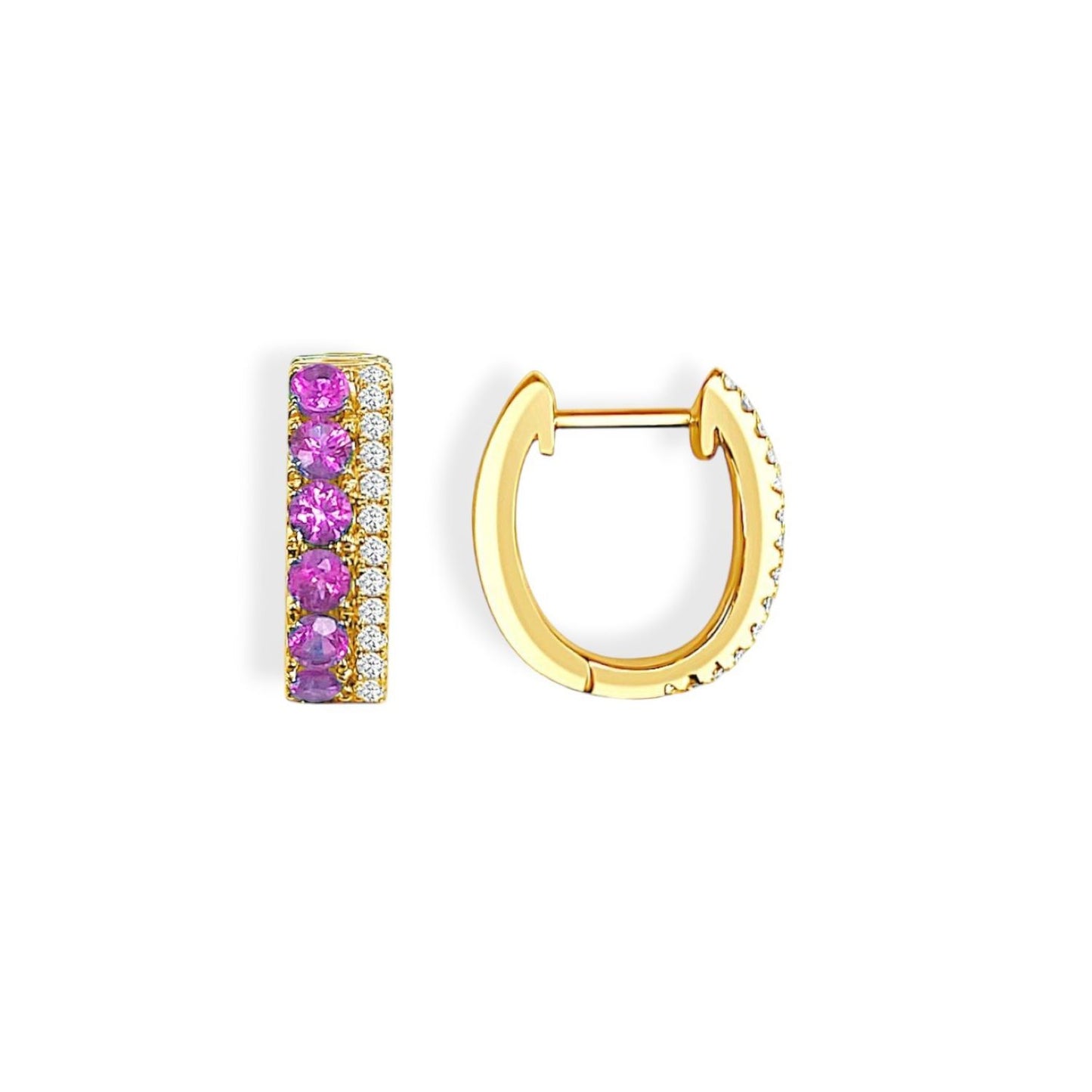 Pink Sapphire & Diamond Huggie Earrings