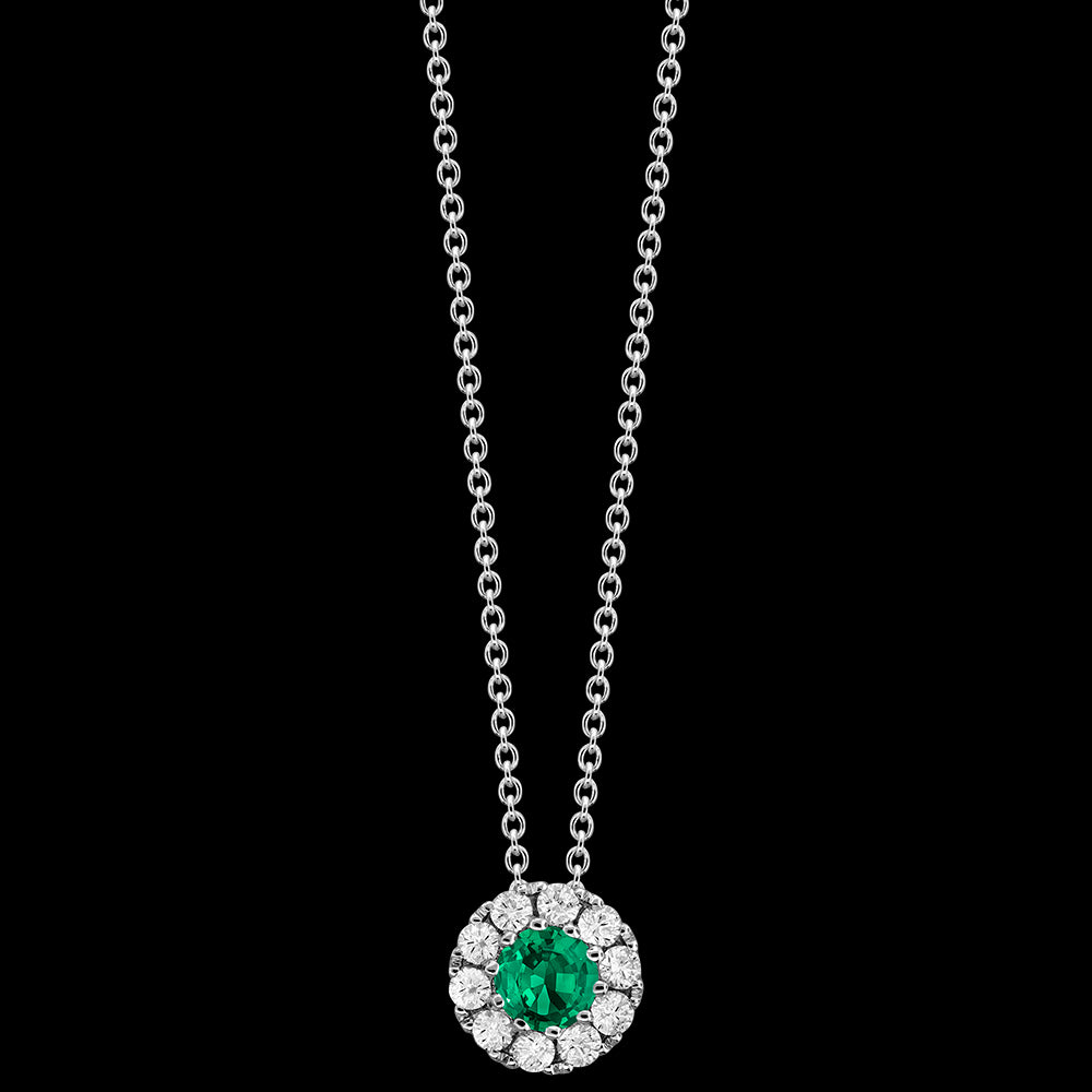 Emerald and Diamond Halo Pendant