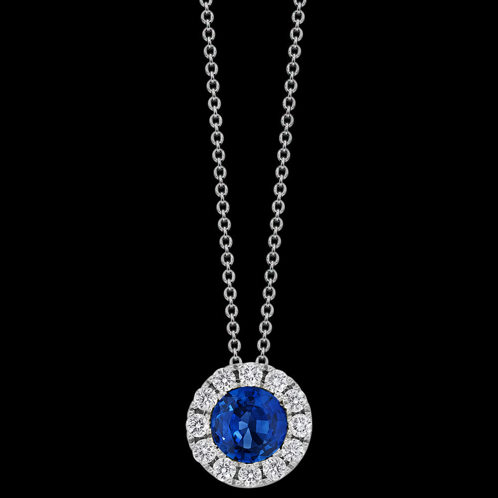 Blue Sapphire and Diamond Halo Pendant
