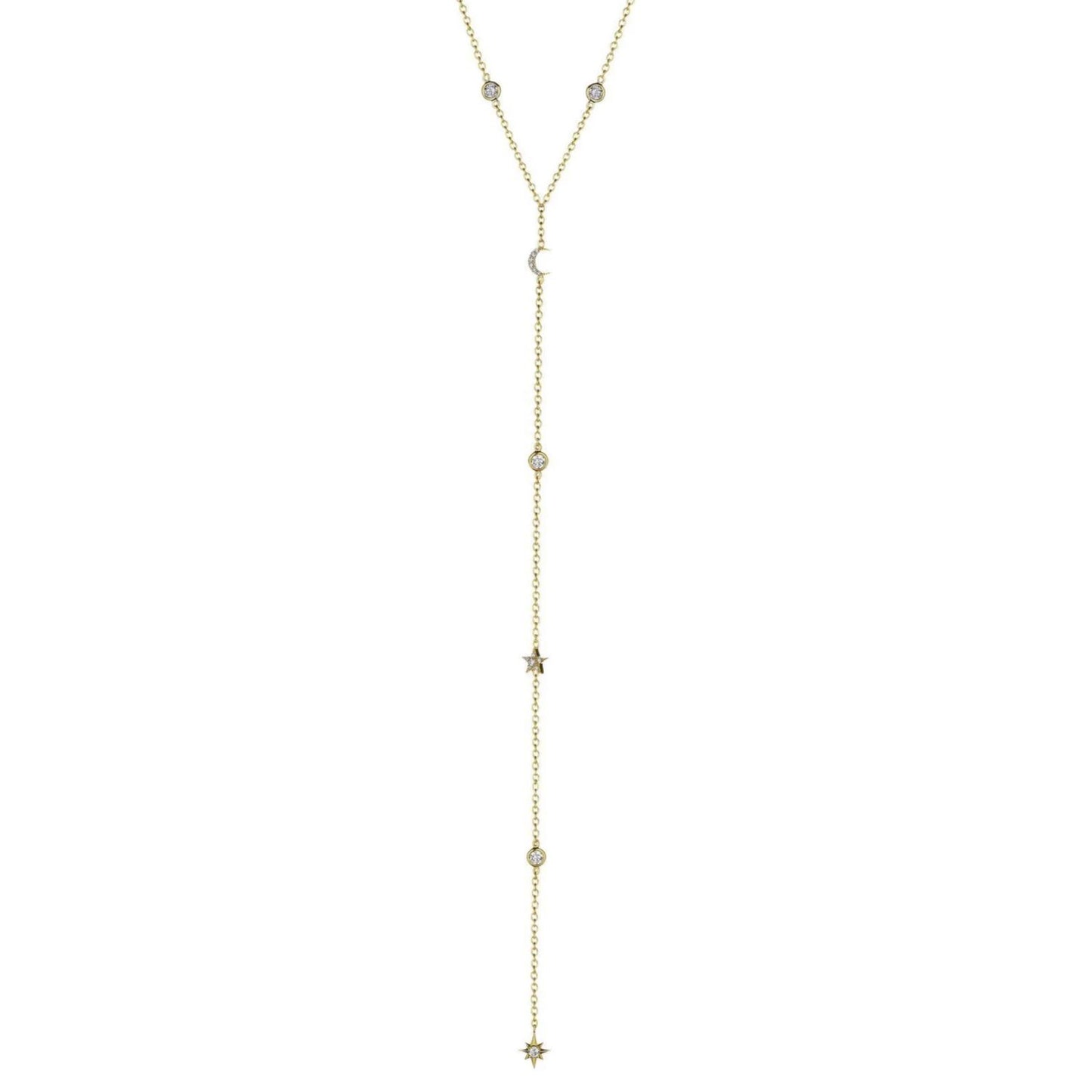 Diamond Moon and Star Y Necklace