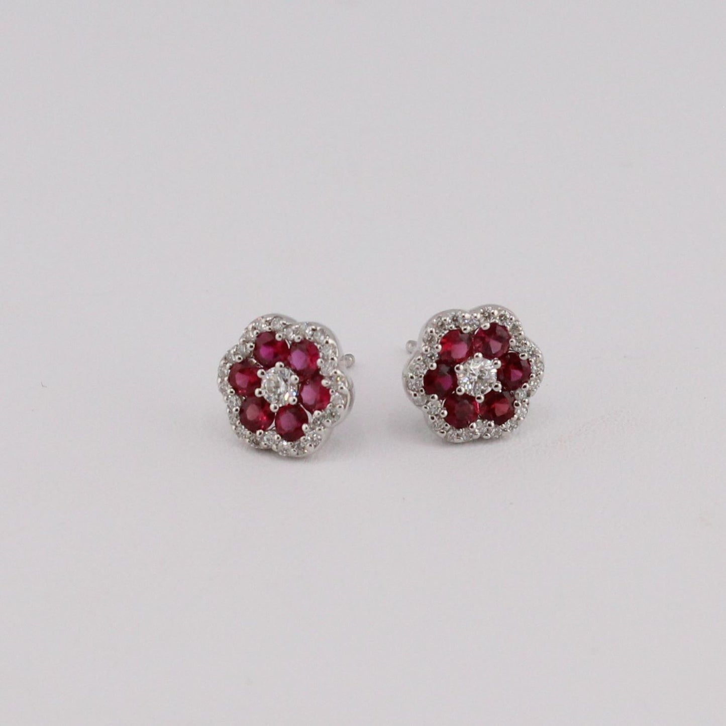 Ruby and Diamond Flower Earrings