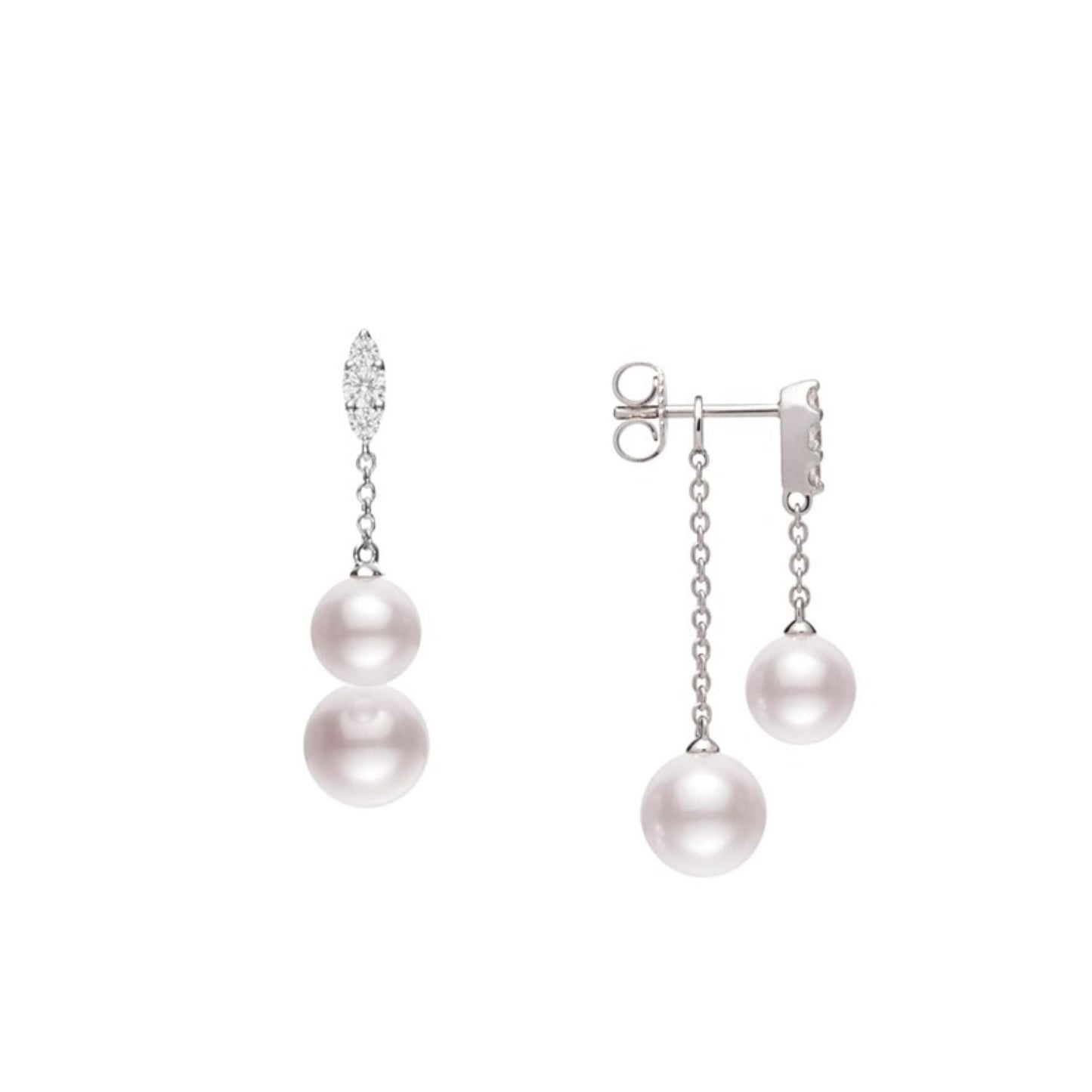 Morning Dew Akoya Cultured Pearl Earrings with Diamonds