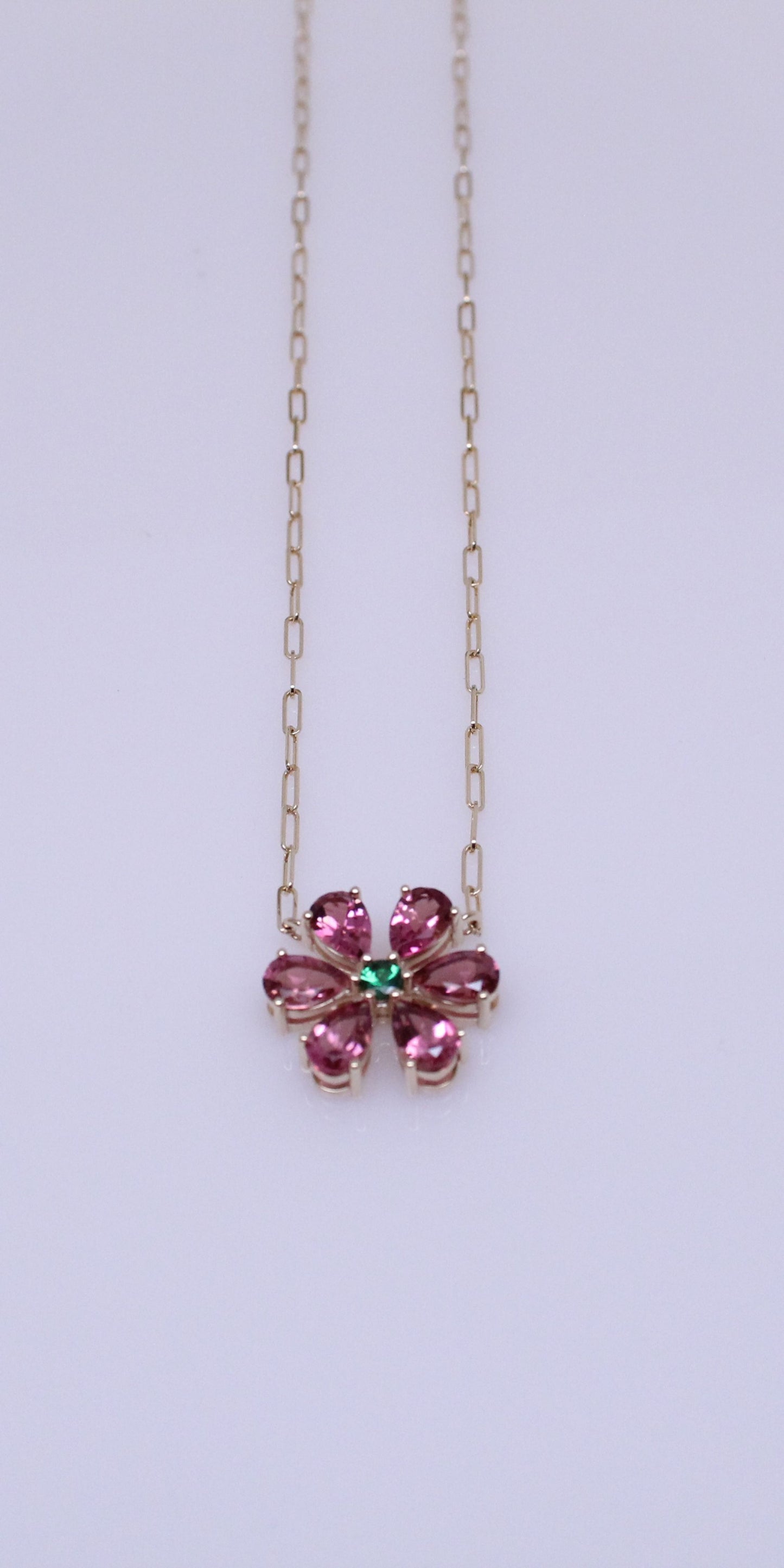 Tsavorite and Pink Tourmaline Flower Necklace
