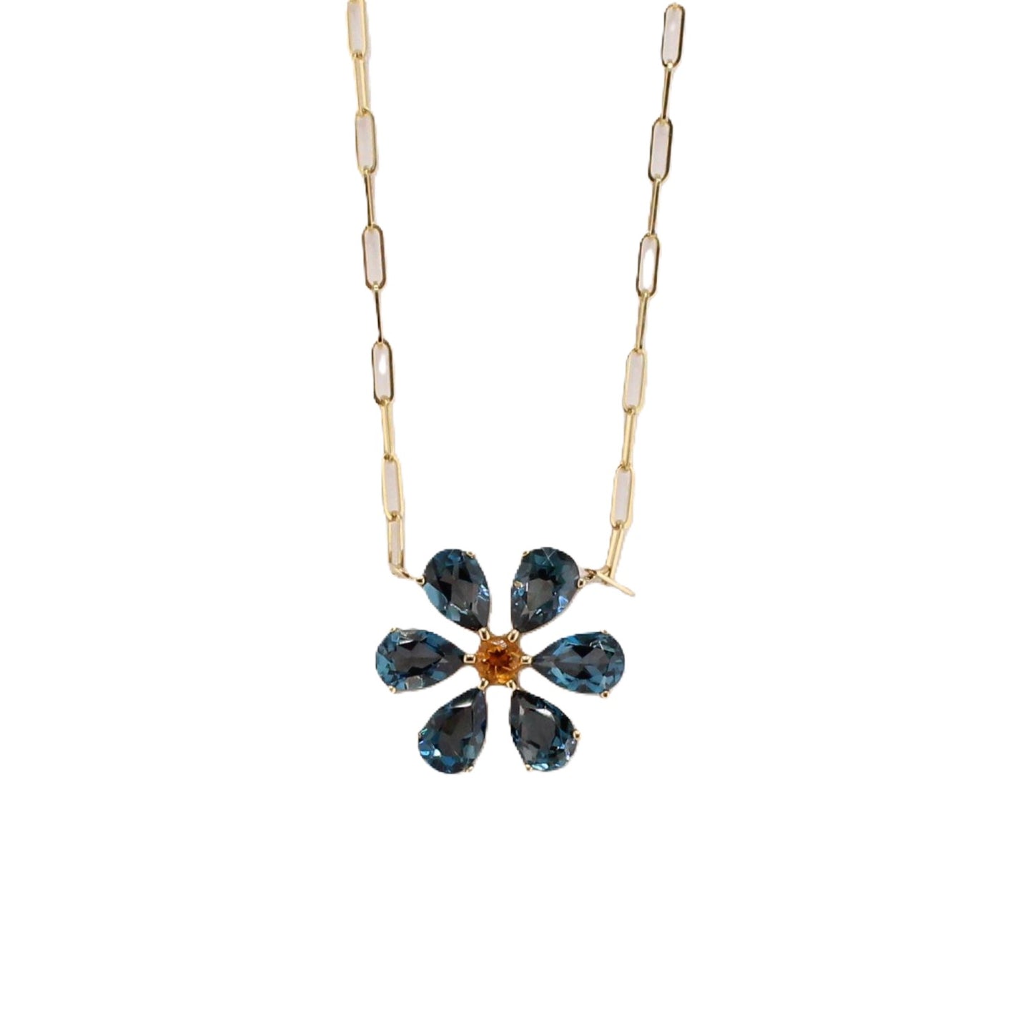 Blue Topaz and Citrine Flower Necklace