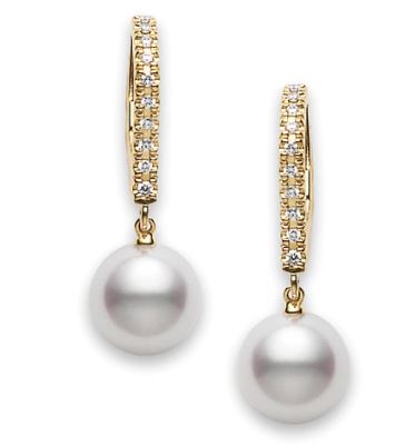 7.5MM Akoya Diamond Dangle Diamond Earrings