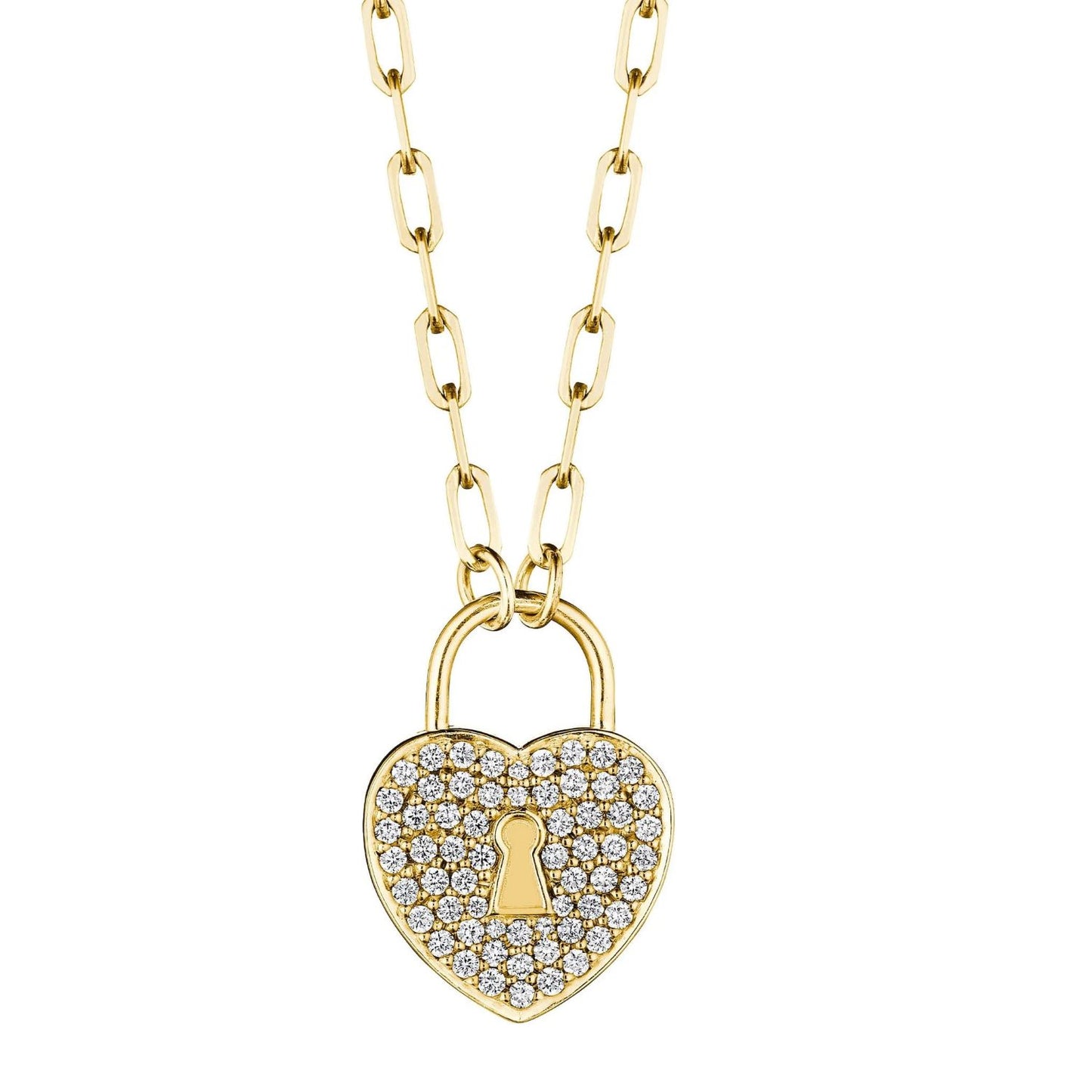 Pave Heart Charm with Lock Necklace