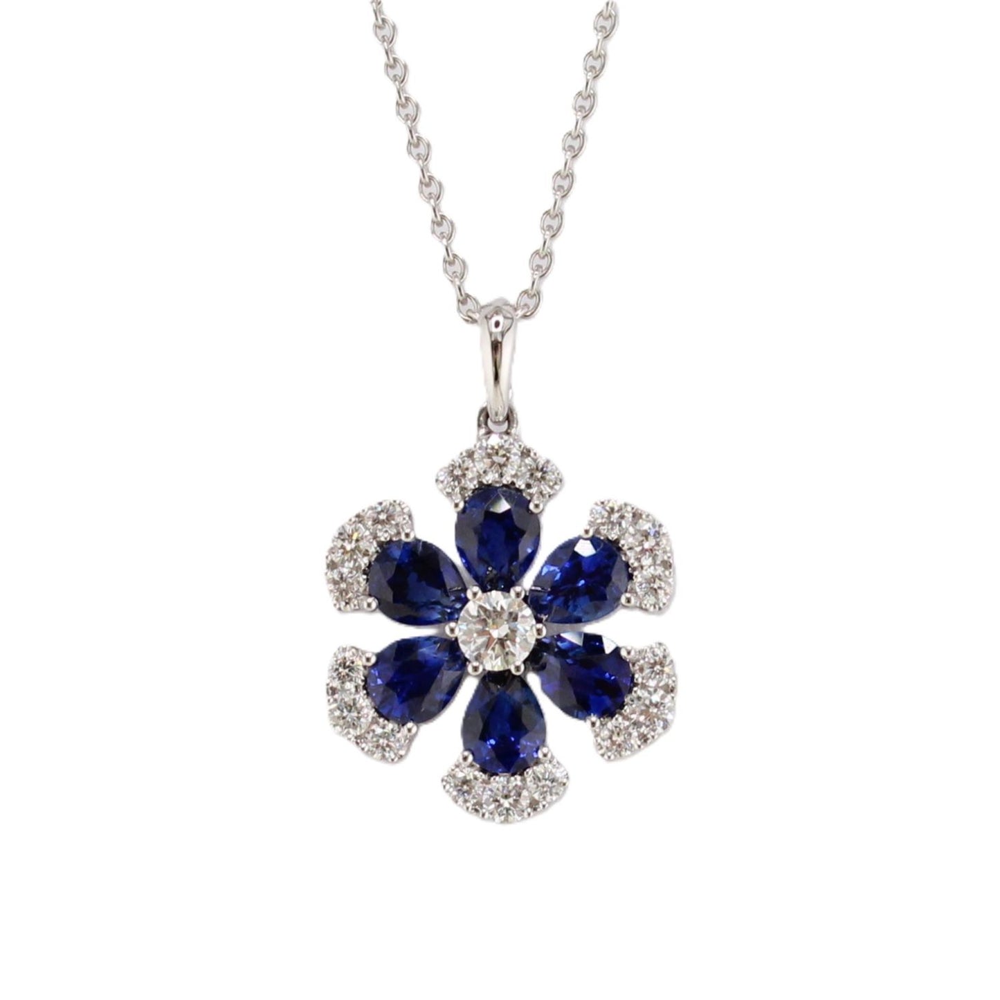 Blue Sapphire and Diamond Flower Pendant