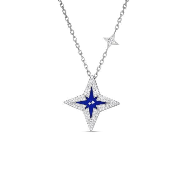 Stardust Large Pave Diamond & Blue Ceramic Star Necklace