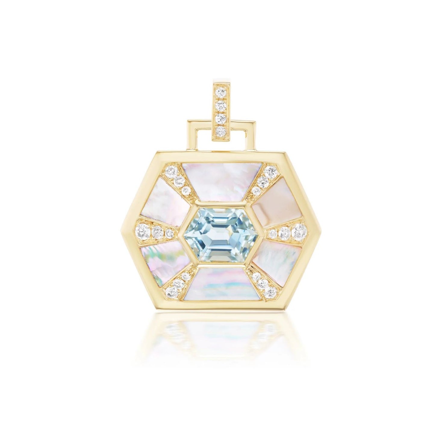 Nomad Collection Mother-of-Pearl Inlay with Aquamarine and Diamonds Pendant