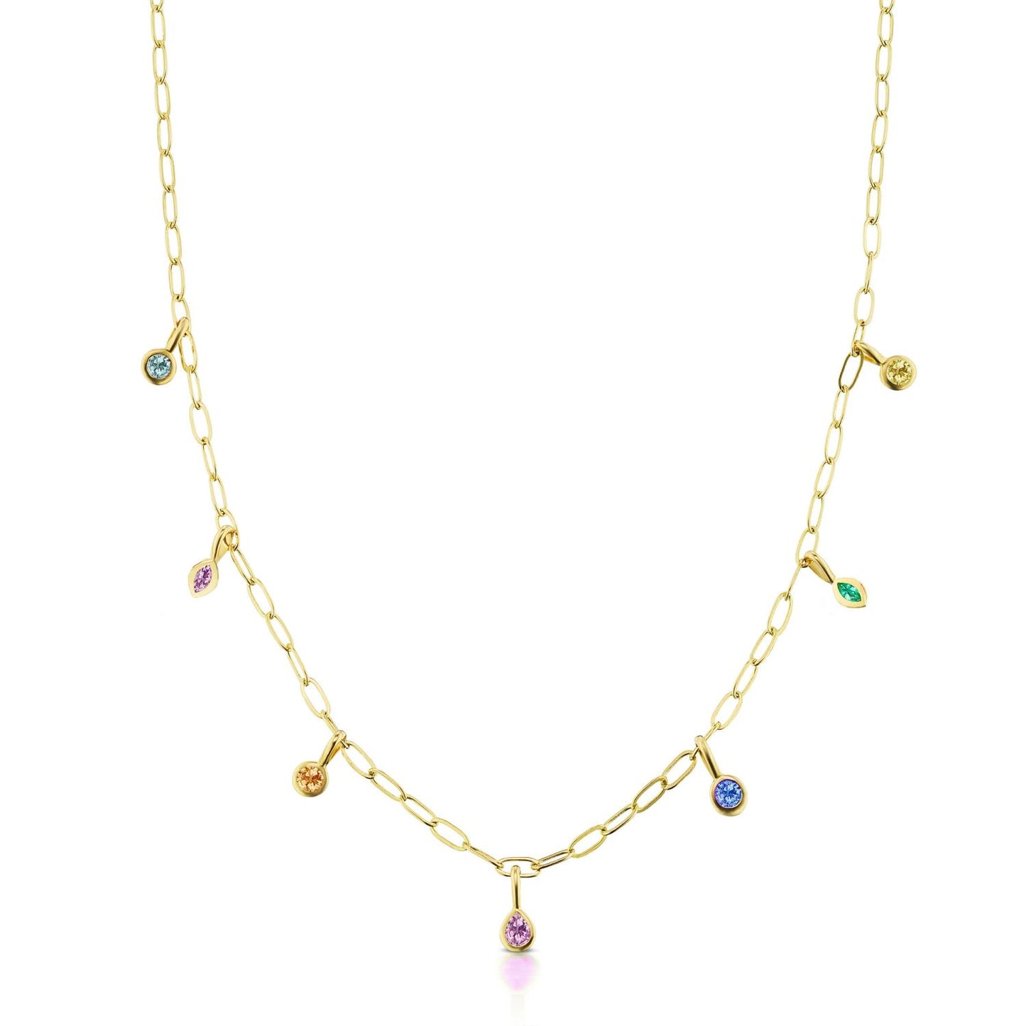Nomad Collection Multi Colored Sapphire and Emerald Dangle Station Necklace