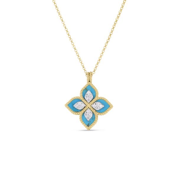 Venetian Princess Diamond & Turquoise Flower Necklace