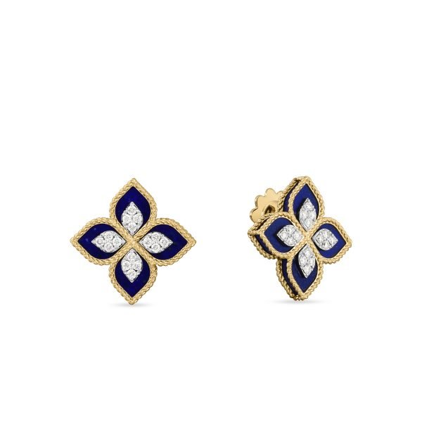 Venetian Princess Diamond & Lapis Flower Stud Earrings