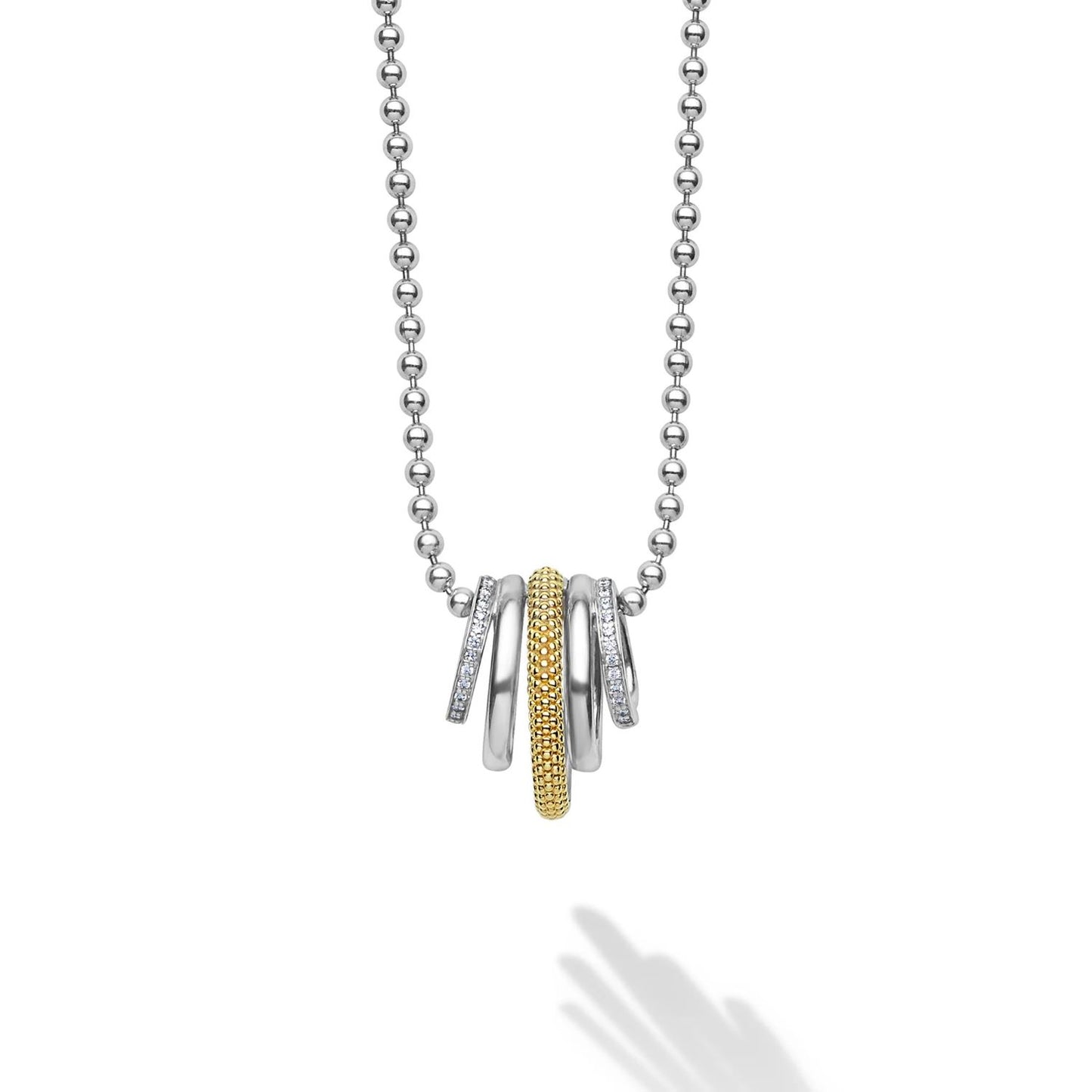 Caviar Lux Two-Tone Five Ring Diamond Pendant Necklace