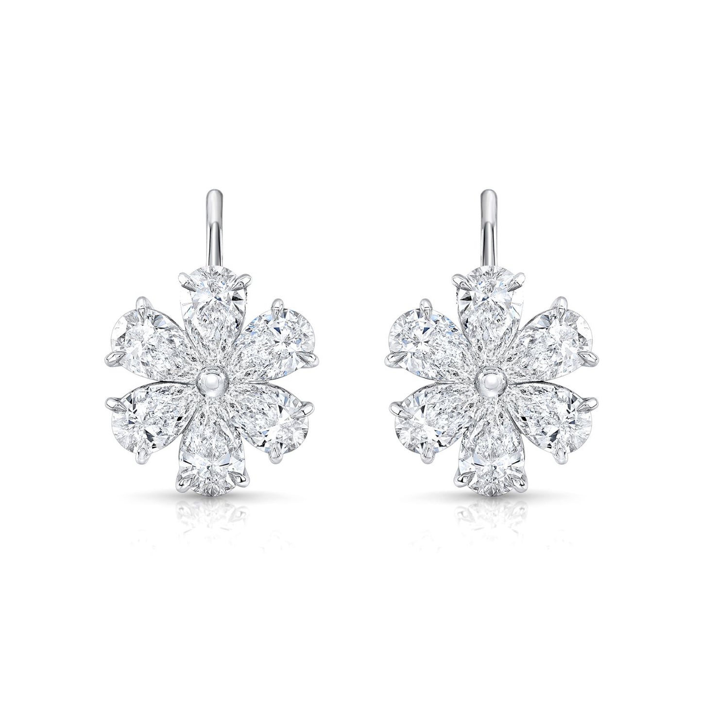 Pear Cut Diamond Flower Earrings