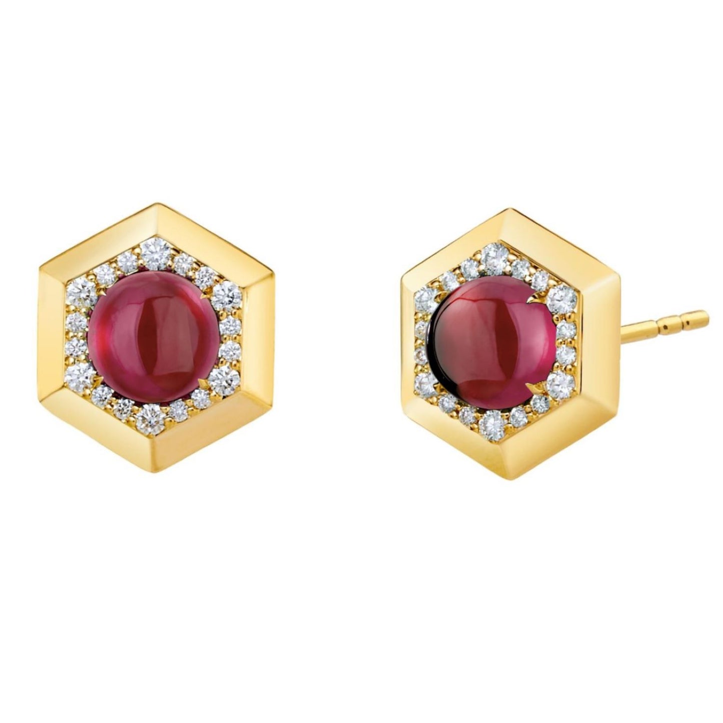 Hexagon Rhodolite Garnet and Diamond Earrings