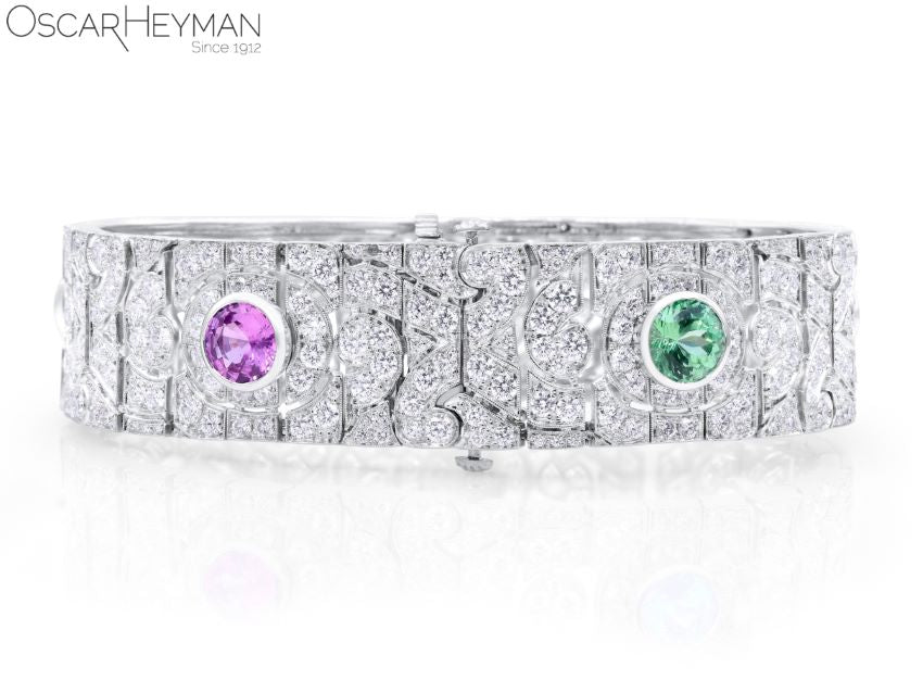 Fancy Sapphire, Tsavorite and Diamond Bracelet