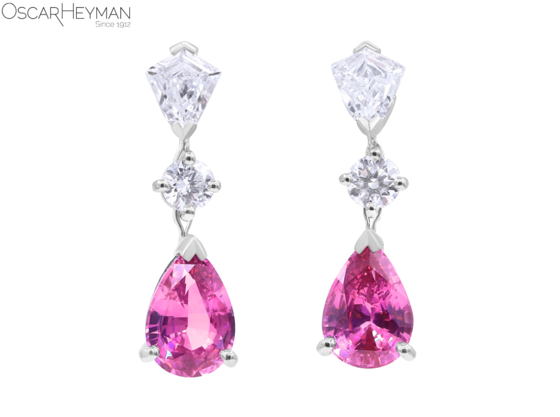Certified Sri Lankan Vivid Pink Sapphire & Diamond Earrings