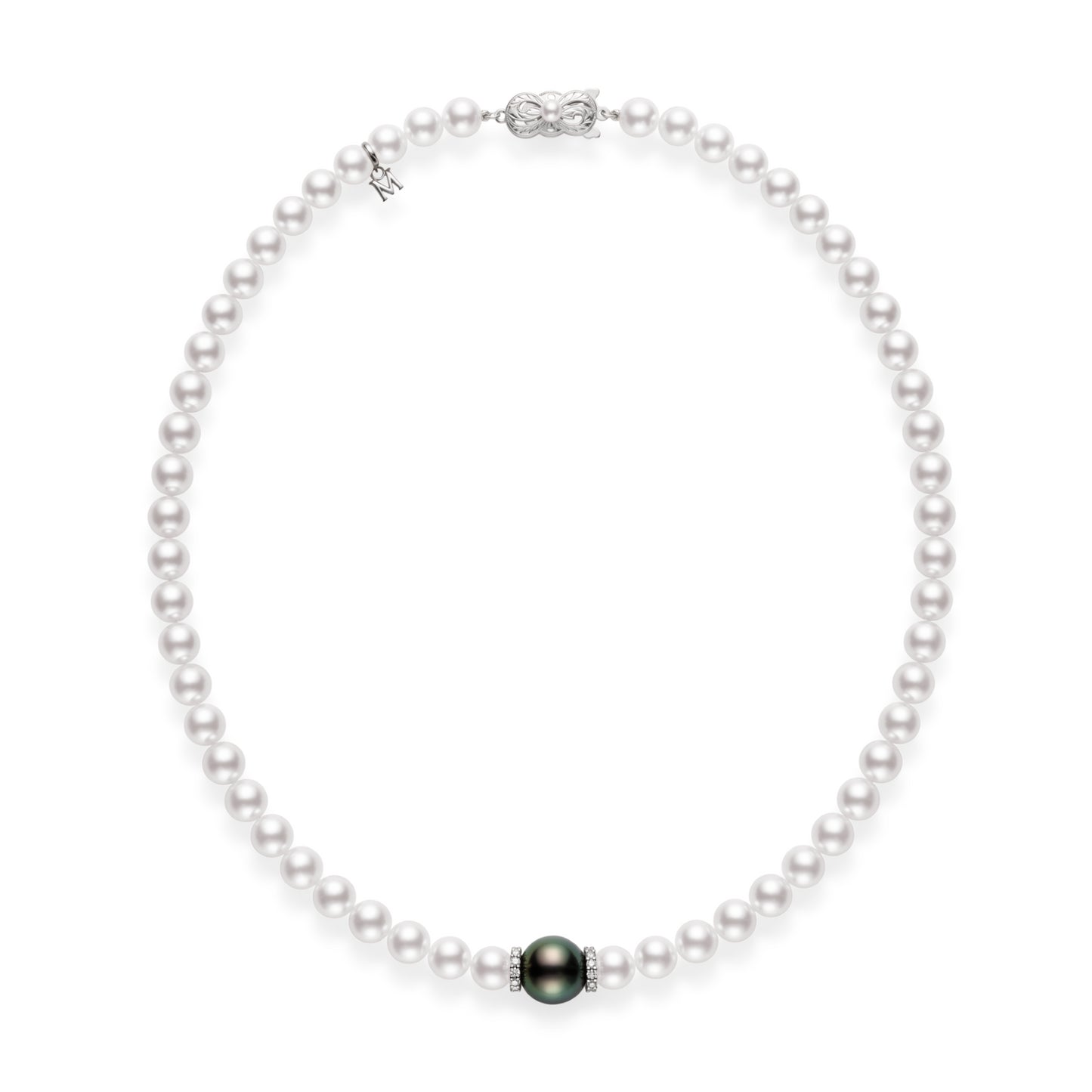 Akoya and Black South Sea Pearl Strand Necklace with Diamonds