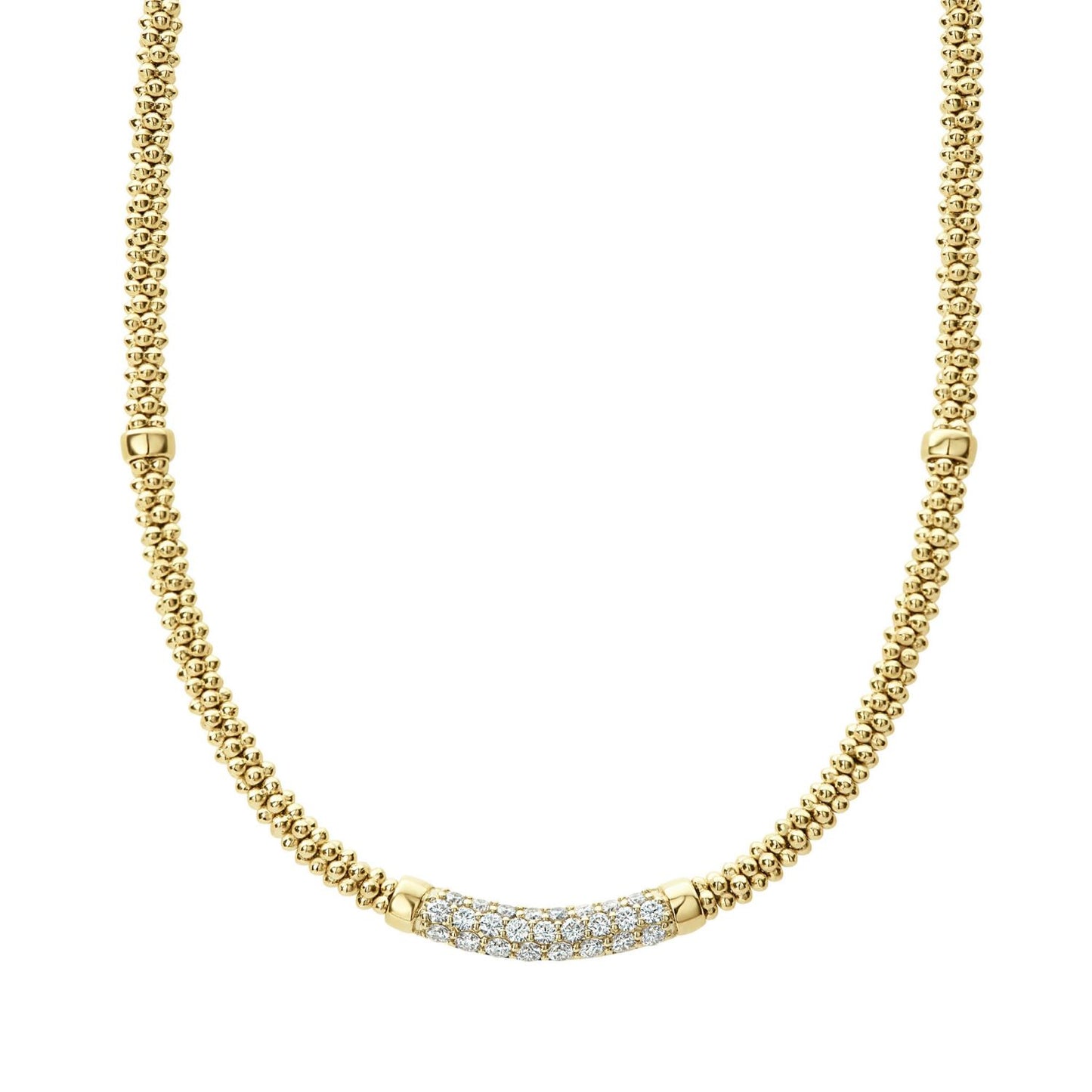 Caviar Gold Collection Eight Station Necklace with Diamond Center Station