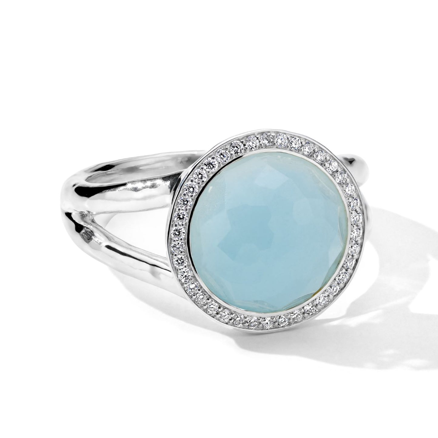 Lollipop Collection Blue Quartz and Diamond Halo Ring