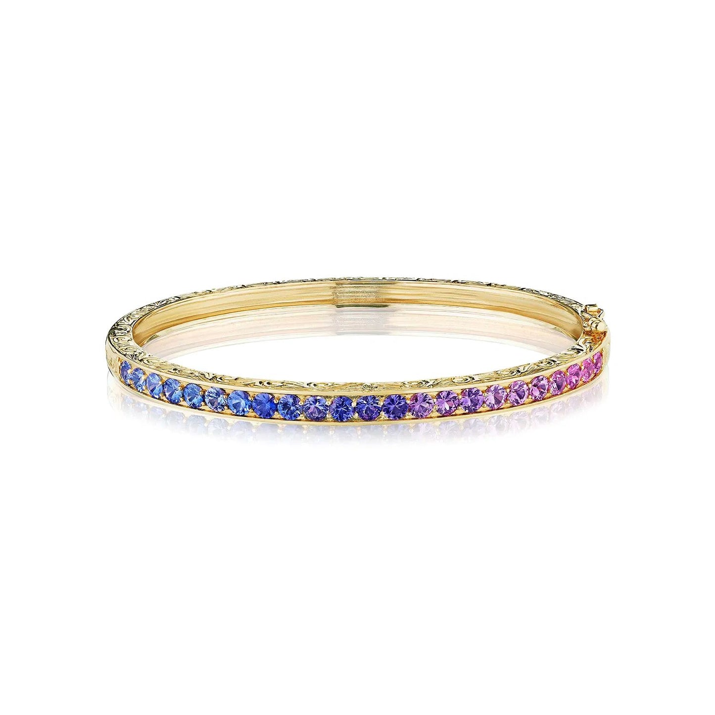 Watercolor Collection Engraved Rainbow Sapphire Bangle Bracelet