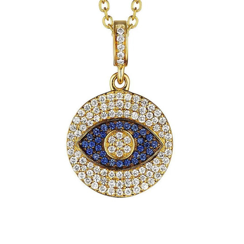 Medallion Collection Diamond & Blue Sapphire Evil Eye Pendant