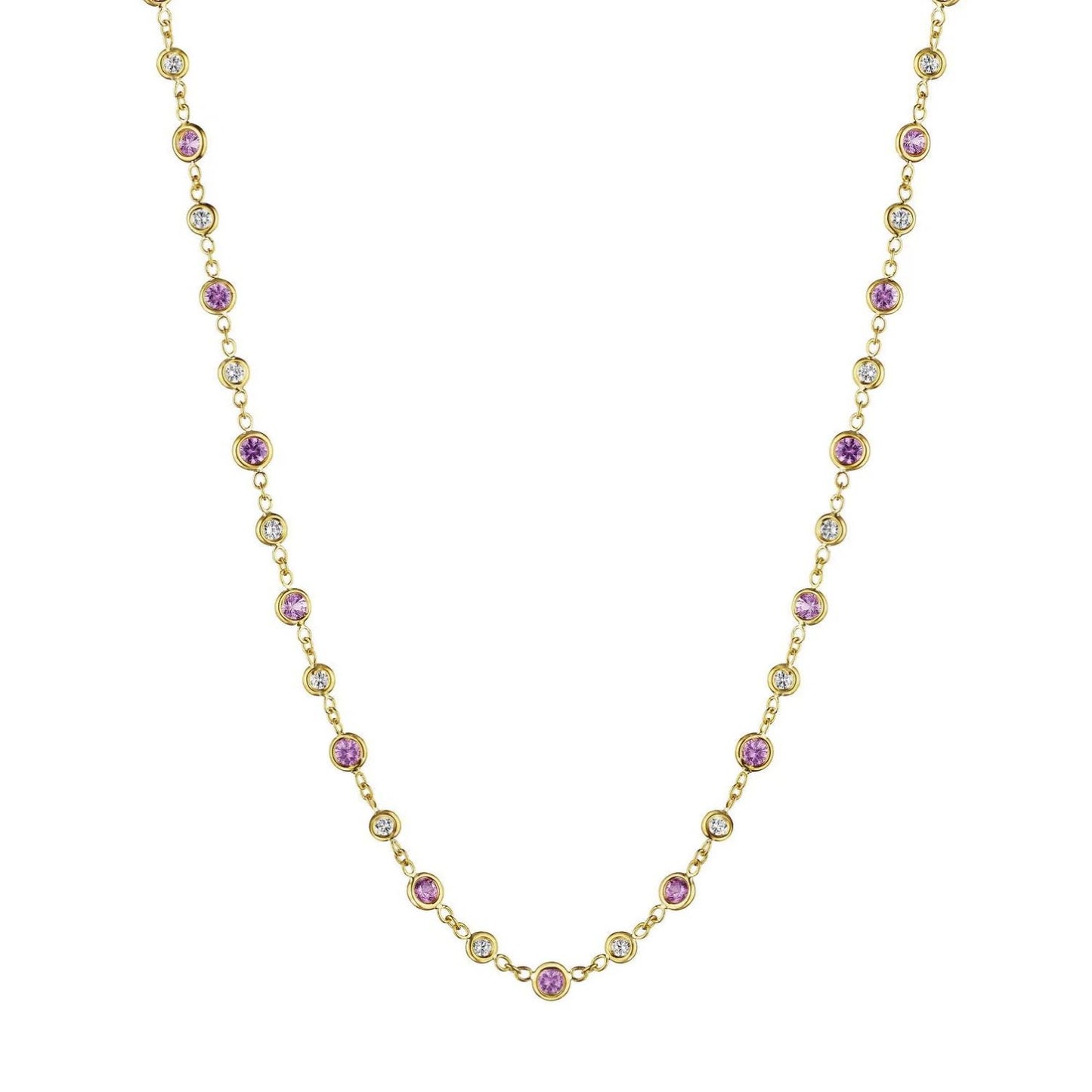 Pink Sapphire and Diamond Station Necklace