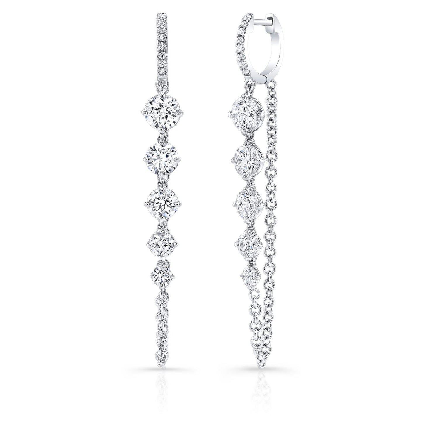 Graduated Diamond Huggie Chain Earrings