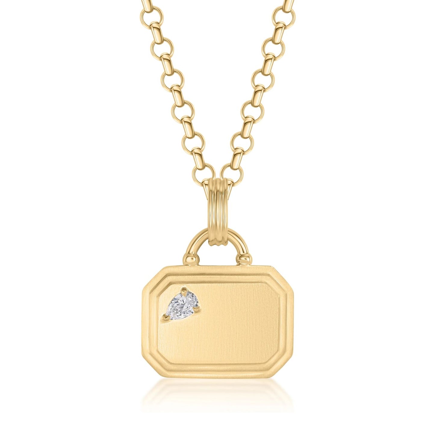 One of One East-West Dog Tag Pear Diamond Necklace