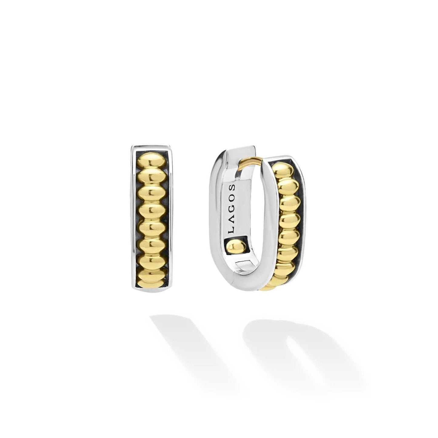 Signature Caviar Two-Tone Linear Huggie Earrings