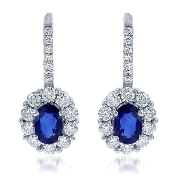 Blue Sapphire & Diamond Halo Drop Earrings