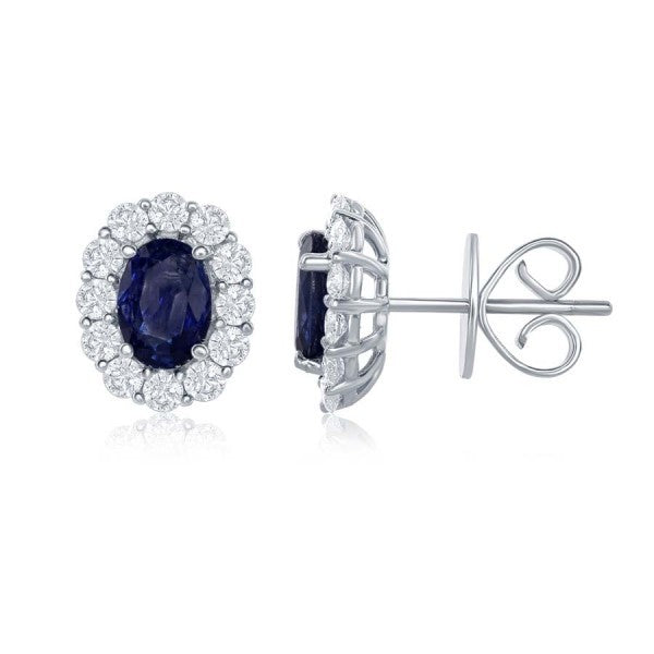 Blue Sapphire & Diamond Halo Earrings